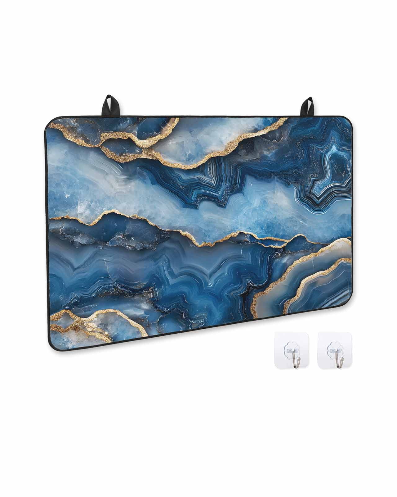 nqOlkjepod Large Induction Cooktop Protector Mat 24"x21", Blue Marble Stove Top Covers for Electric Stove, Contemporary Abstract Golden Foil Texture Stove Burner Cover Mats, Glass Top Stove Cover