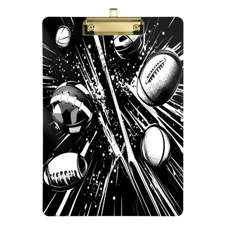 Black and White Sports Equipment Acrylic Clipboards A4 Standard Size Clipboard 12.5" X 9" Clip Board for Office School Teacher Women Men