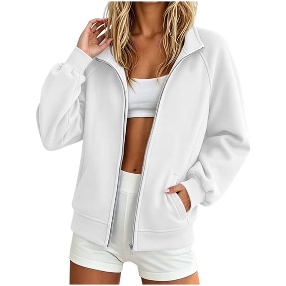 Kilaqueen Women's Full Zip Sweatshirt Jacket with Stand Collar, Long Raglan Sleeves and Side Pockets for Casual Athletic Layering and Travel