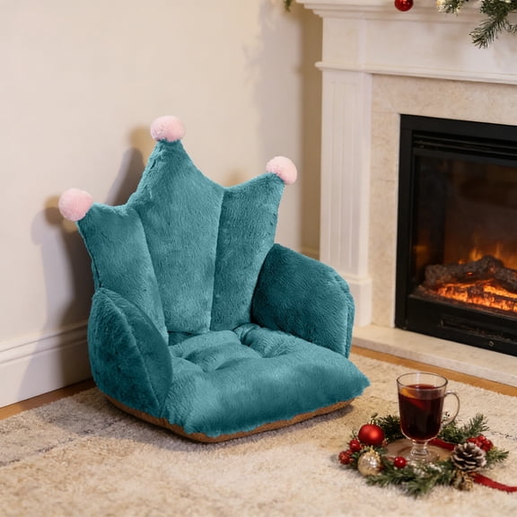 COM1950s Plush Chair Cushion With Backrest, Soft Seat Cushion for Office Chair, Integrated Back Support, Cozy Polyester Desk Chair Pad for Home and Study Use
