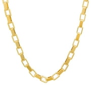5mm 14k Yellow Gold Plated Square Box Choker Chain Necklace, 16 inches + Gift Box