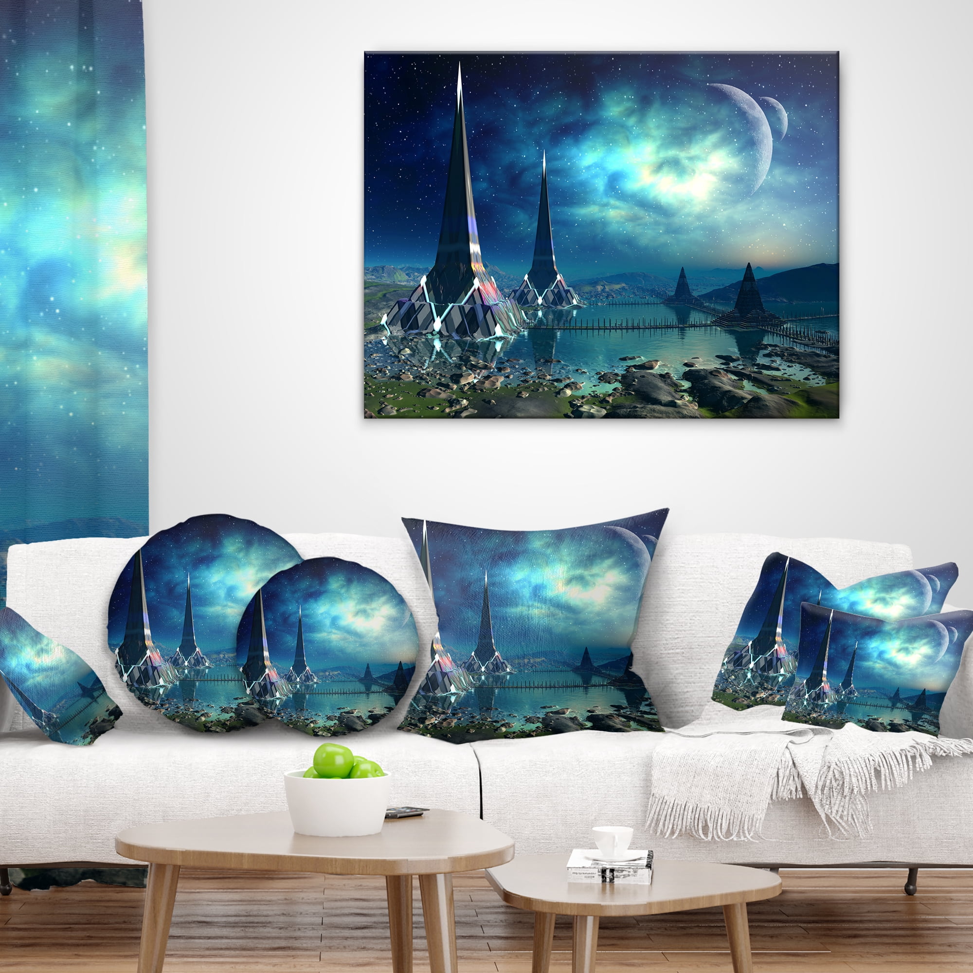Designart The Towers of Gremor Alien Planet - Abstract Throw Pillow - 16x16