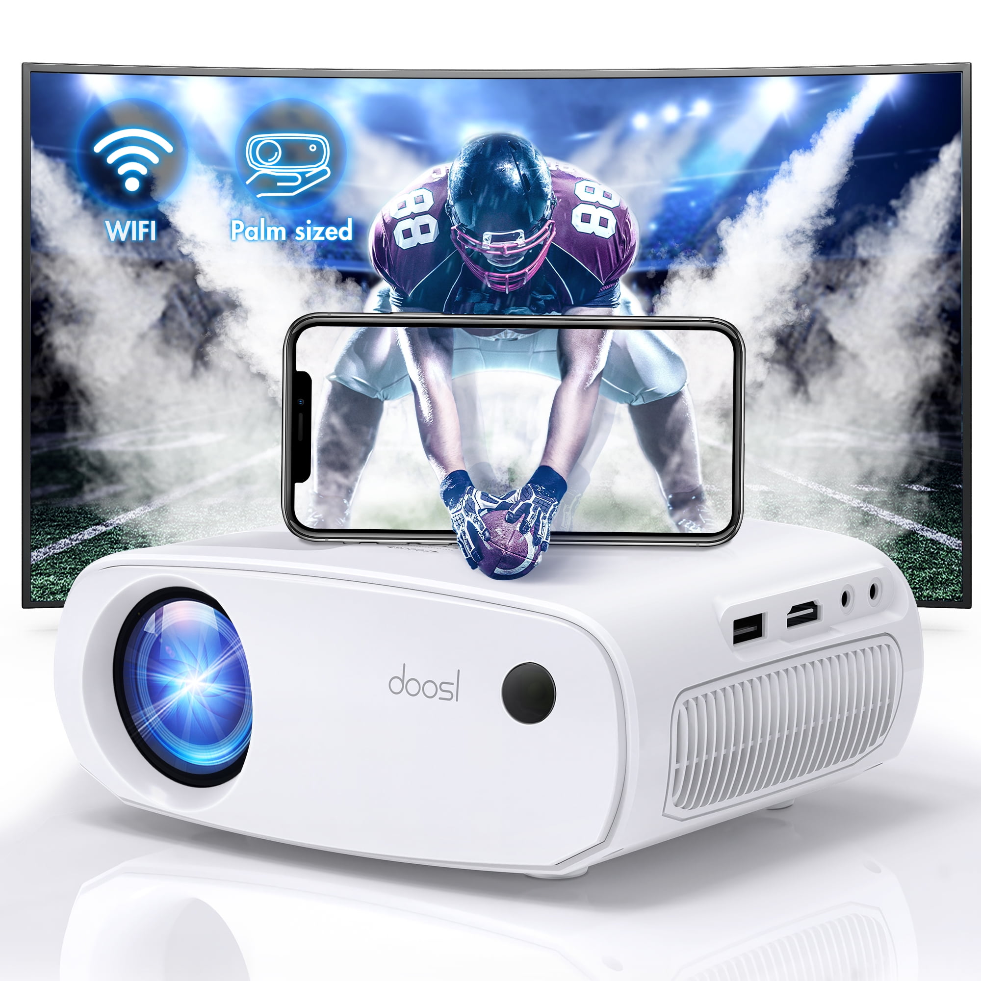 Doosl Mini Wifi Projector, Portable Outdoor Movie Projector for iPhone, LCD HD 1080P Supported, Hours LED Lamp Life, Home Theater Projectors Compatible with iOS Android Phone, White - Walmart.com