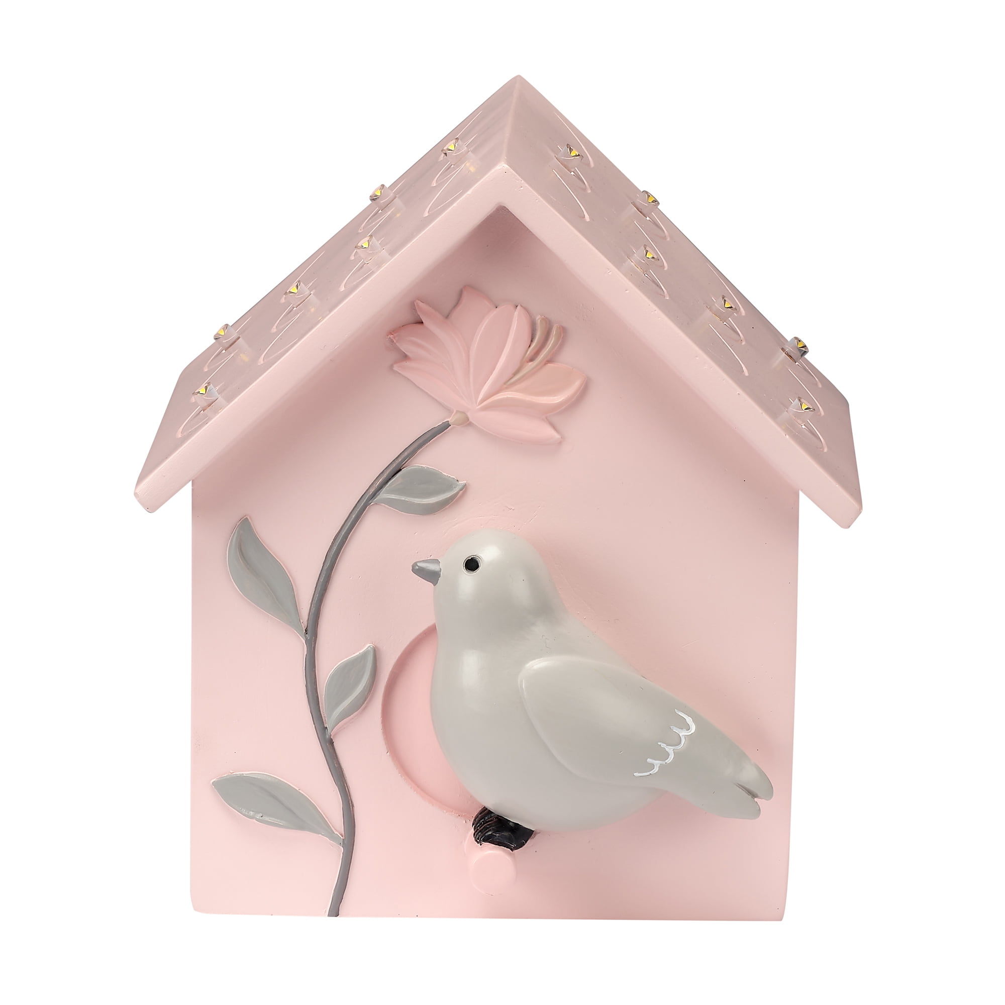 Lambs & Ivy Petals Pink/Gray Birdhouse Table Top Night Light LED Lamp
