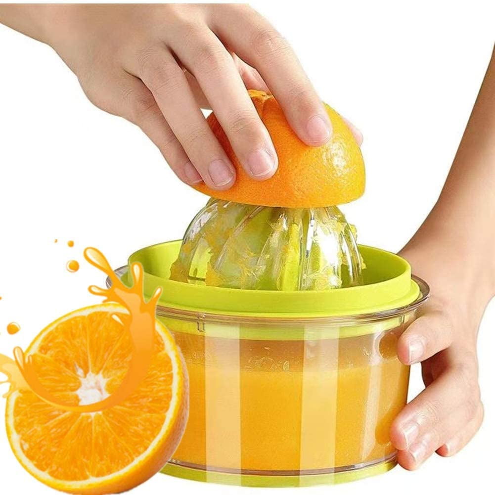 Glass Manual Fruit Juicer Hand Press Lemon Lime Orange Citrus Squeezer Measuring Mark Jug Yellow 