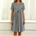 thumbnail image 5 of Snorda Dresses for Women Stripped Dress with Short Sleeves and Round Neck Irregular Spliced Dress Casual Loose Breathable Soft Summer Dresses for Women All-Day Comfortable Wear, 5 of 7