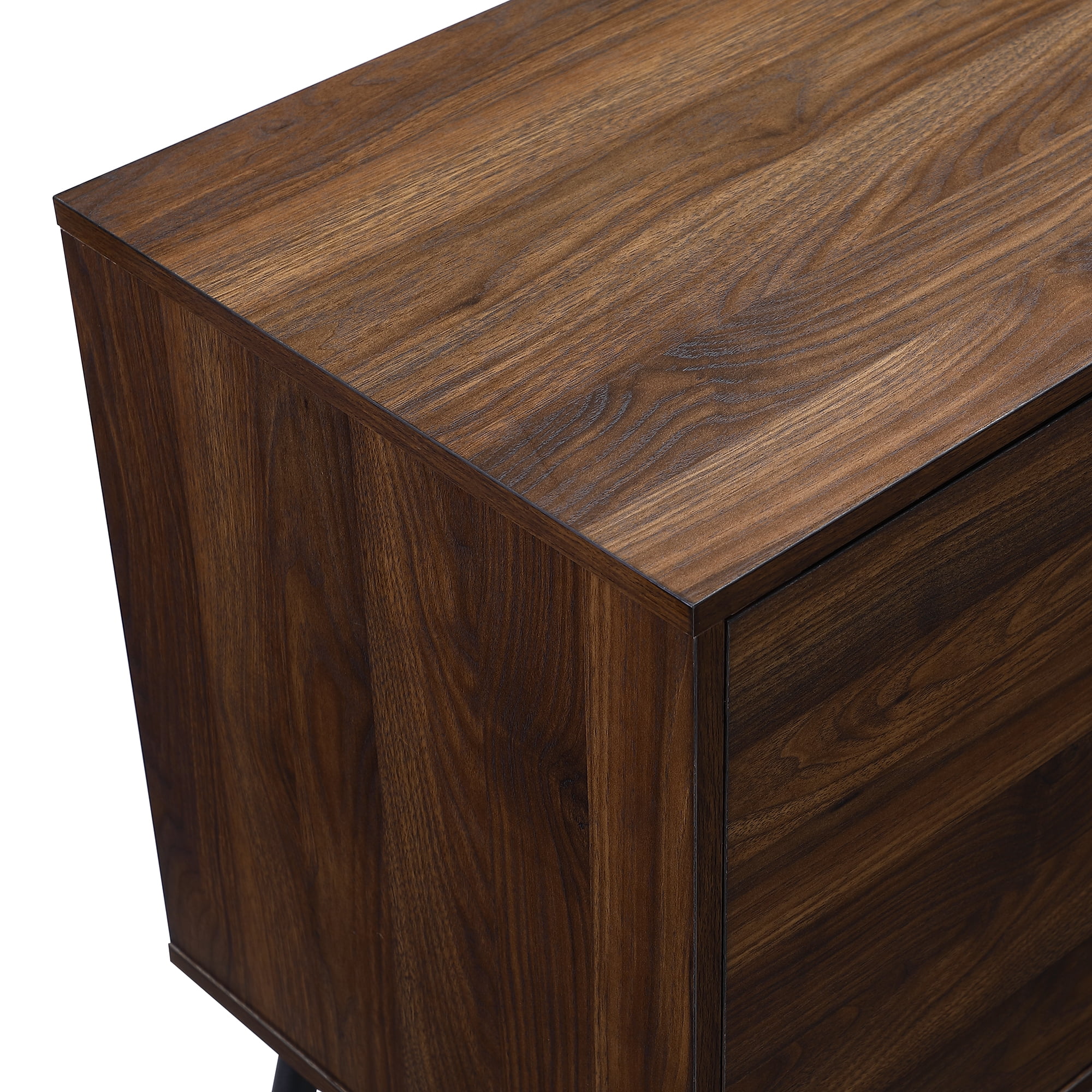 Walker Edison Mid Century 2-Door TV Stand for TVs up to 68", Dark Walnut