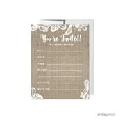 Burlap Lace Wedding Blank Bridal Shower Invitations with Envelopes, 20-Pack