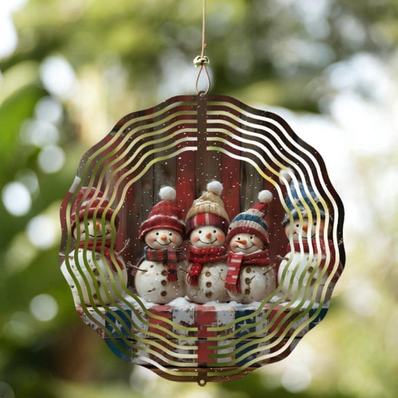 HELLOYOUNG 10inch Outdoor Wind Chimes with Snowman Windmill Hanging Kinetic Christmas Sculpture Metal Classic Style Wall Mounted Christmas Decor Gift.Wind Chime