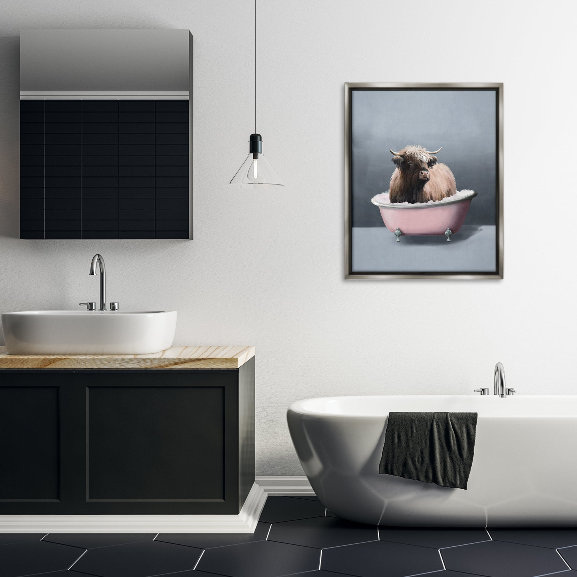Stupell Industries Buffalo in Pink Tub Bath & Laundry Painting Gray Floater Framed Canvas Art Print Wall Art, 25 x 31