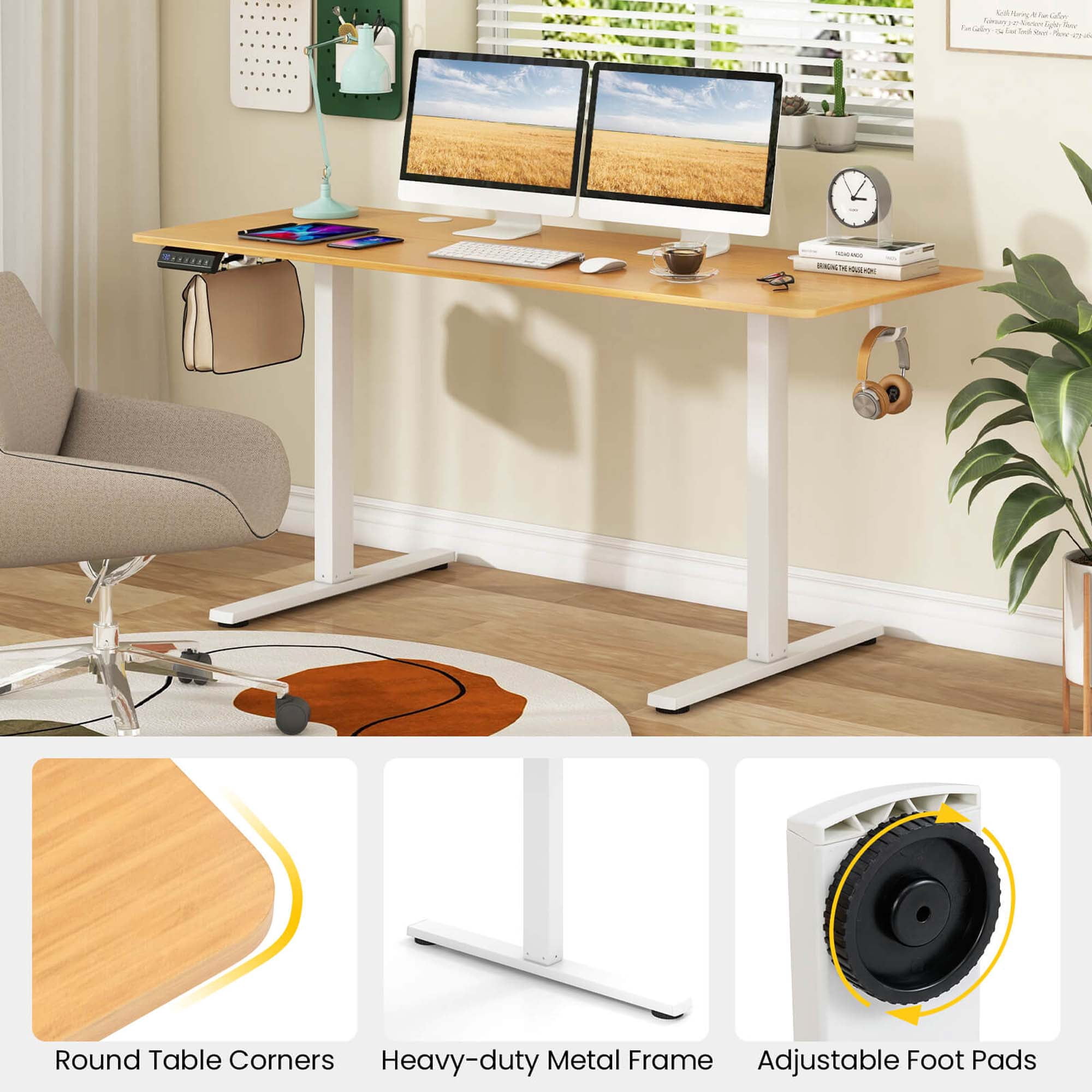 Costway 63 x 24 Inch Sit Stand Desk Height Adjustable Electric Standing Desk Natural