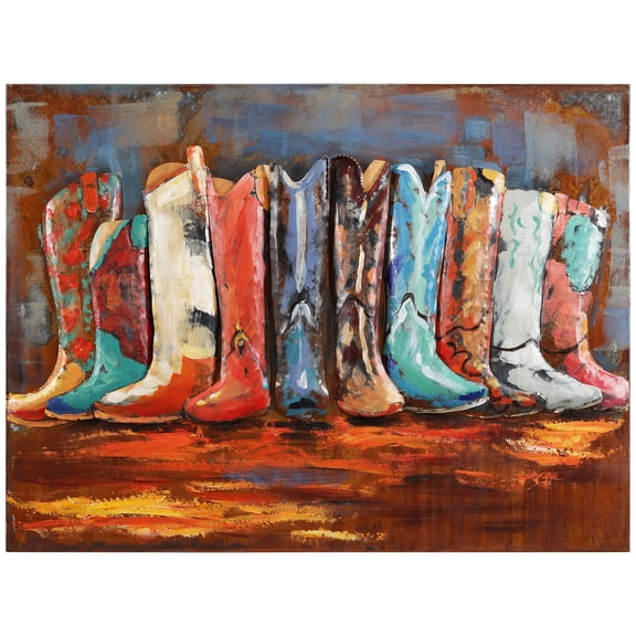 Empire Art Direct Cowboy’s Boots Hand Painted 3D Metal Wall Art, 30" x 40" x 2.4", Ready to Hang