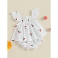 thumbnail image 4 of Qmyliery Baby Girl Shorts Set Cherry Print Smocked Fly Sleeve Babydoll Tops Elastic Waist Ruffle Shorts 2 Piece Summer Outfit 3 6 12 18 24 Months, 4 of 8