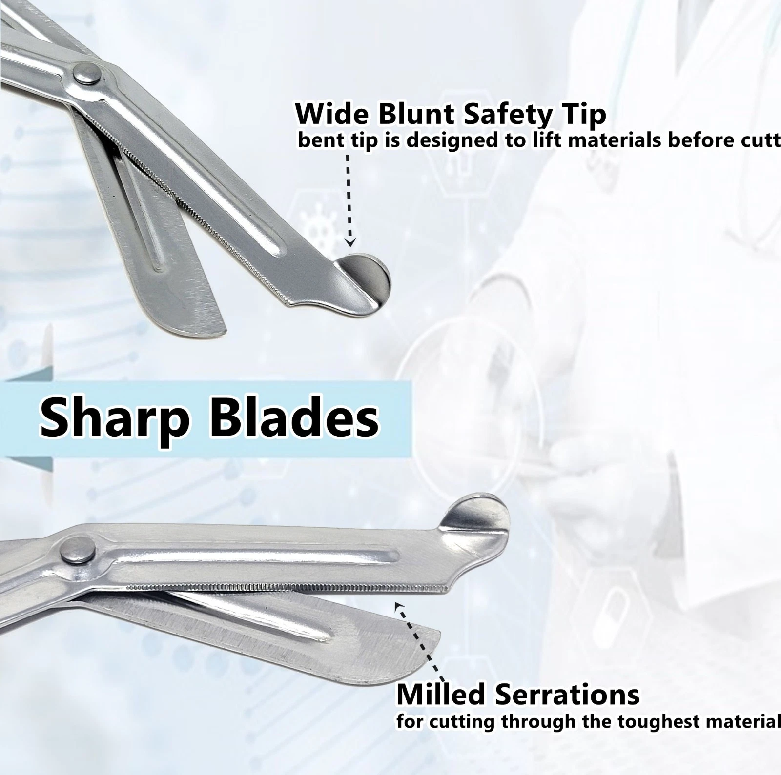 Trauma Shears 7.25" Emergency Shears, Stainless Steel Outdoor Camping Rescue Tools, Ideal for First Responders - Black Handle