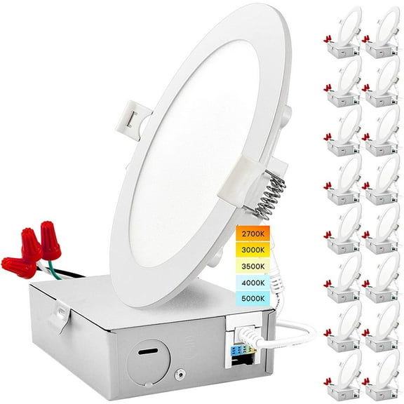 Luxrite 16-Pack 6 inch Ultra Thin LED Recessed Light with J-Box 12W 5 Color Selectable Dimmable 1000 Lumens IC Rated