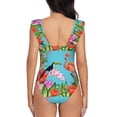 thumbnail image 6 of Yiaed Tropical Jungle Flamingo Print Women's Ruffled One Piece Swimsuit V Neck Swimwear Slimming Monokini for Woman-Large, 6 of 8