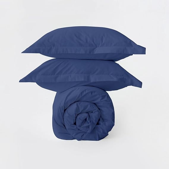 Homi Drapes 100% Egyptian Cotton 3 Piece Duvet Cover Set - Breathable All Season Comforter Cover with Zipper Closure & Corner Ties Sateen Weave (Blue Denim, King)