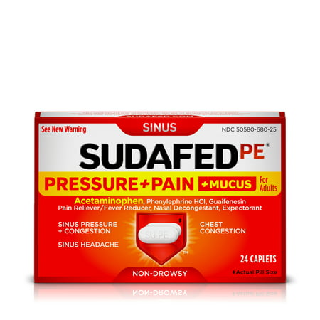 Sudafed PE Pressure + Pain + Mucus, 24 Count (Best Over The Counter Sinus Congestion Relief)