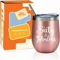 thumbnail image 2 of NewEleven 12oz  Wine Tumbler 60th Birthday Gift for Women, Mom, Sister, Friend  – Rose Gold “Sixty & Fabulous”, 2 of 9