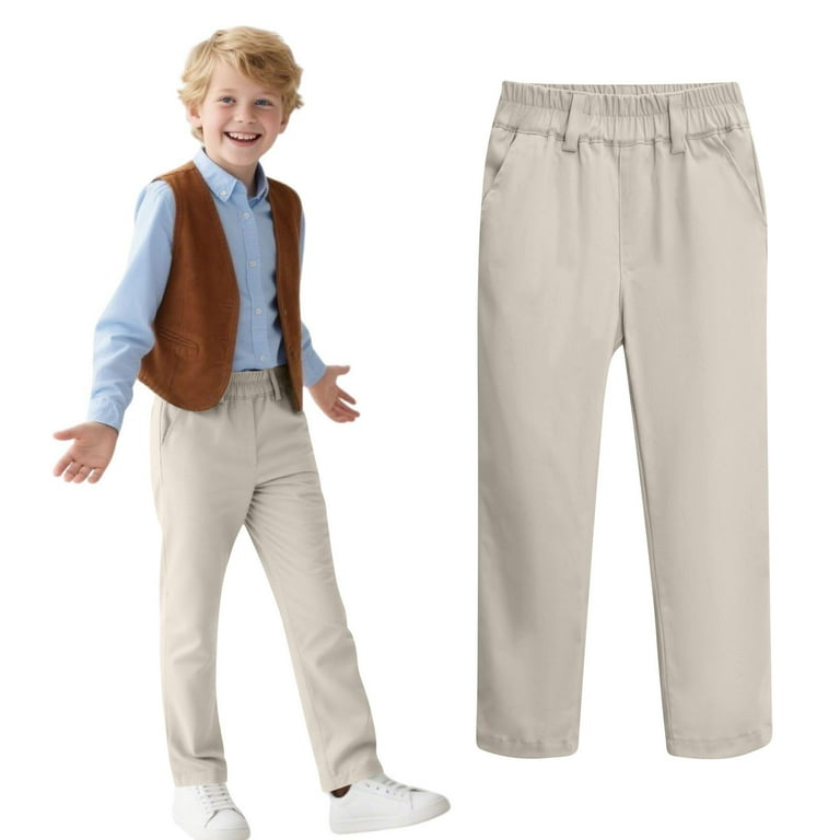 Boys' School Uniform Flat Front Twill Pants Adjustable Waist - Main Image