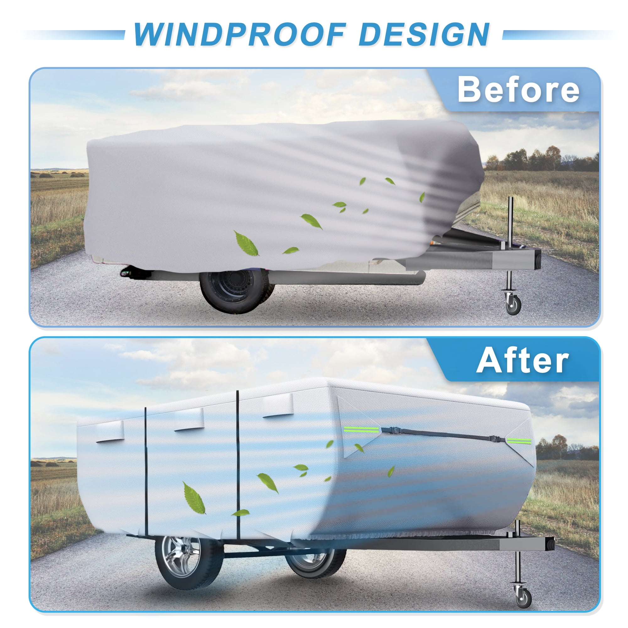 Unique Bargains Pop-up Camper Trailer RV Cover with Straps Vents Silver 208" x 86" x 43"