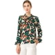 thumbnail image 2 of Blusa con cuello En V y lazo floral Allegra K camisa de manga larga con volantes y trompeta vintage Verde M, 2 of 6