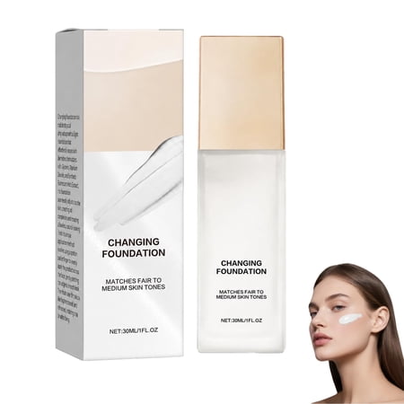 Color Changing Foundation, Waterproof Sweat-Proof Skin Tone Adapting Liquid Foundation for Women, Lightweight Natural Coverage Makeup Base (1fl oz, 1 Bottle)