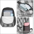 thumbnail image 4 of Gray and White Checkered Pattern 17" School Backpacks for Teens,Waterproof Oxford Fabric,S-Shape Padded Straps for School,Travel,Hiking,Camping, 4 of 6