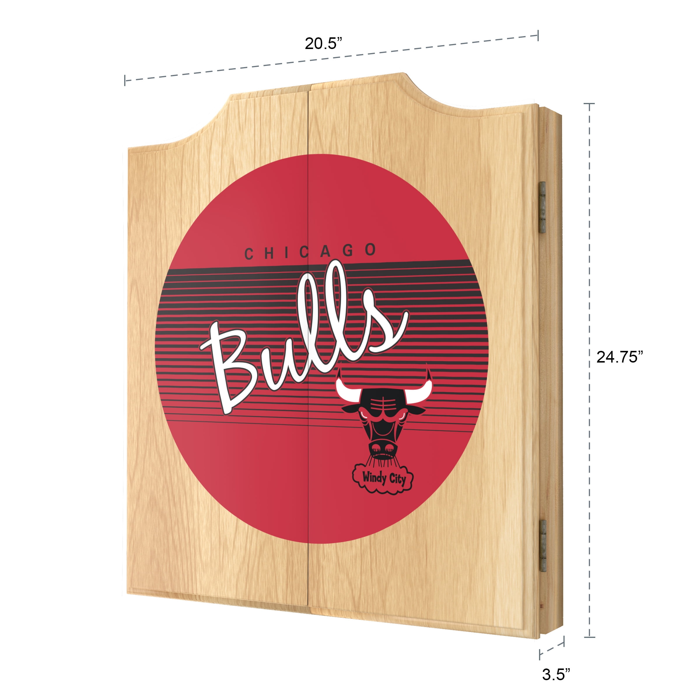 Chicago Bulls Hardwood Classics Dart Board Cabinet Set with 6 Steel Tip Darts