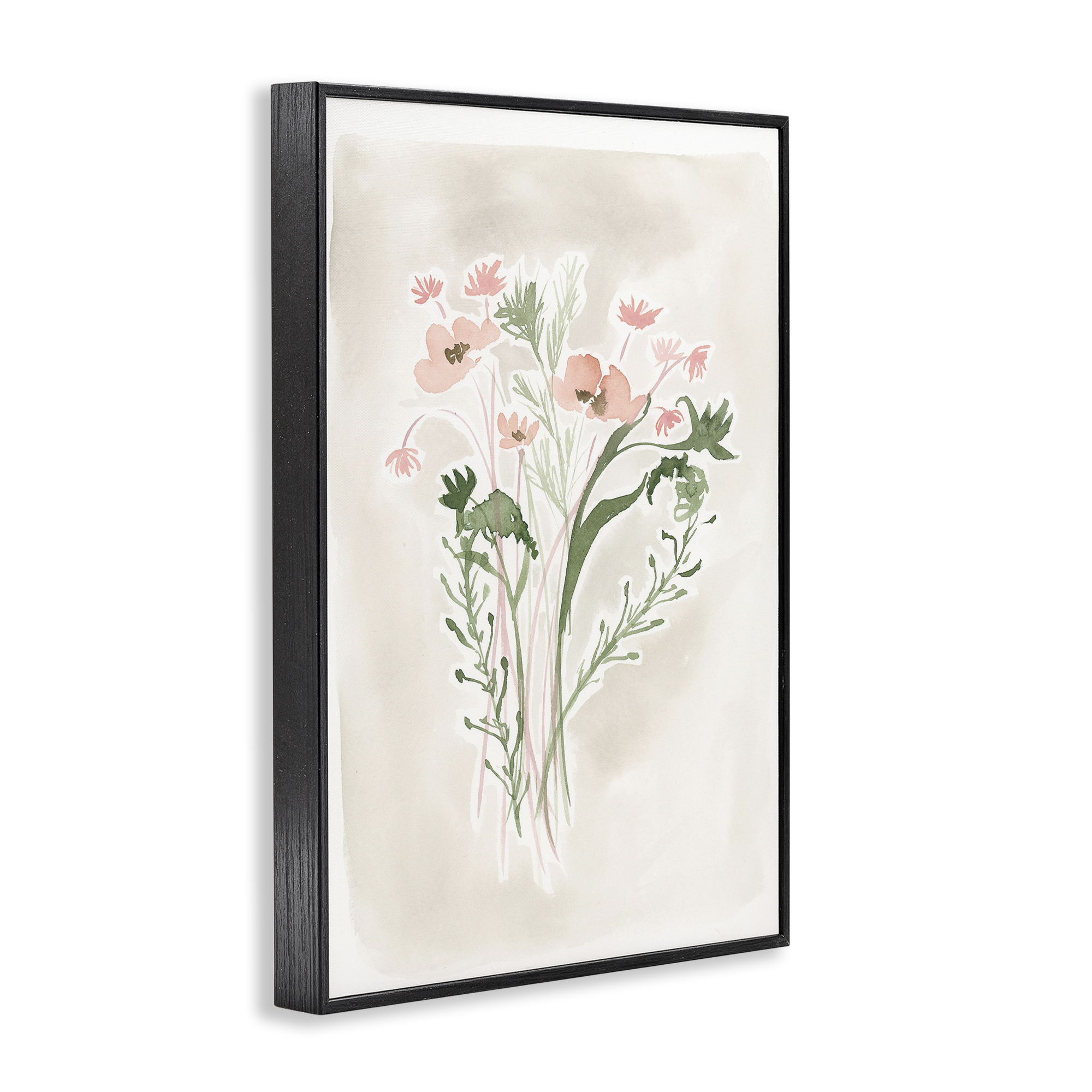 Stupell Industries Soft Organic Florals Botanical & Floral Painting Black Framed Art Print Wall Art, 12 x 18