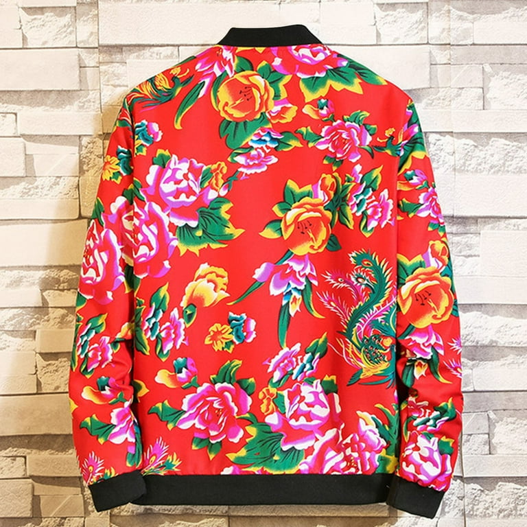 Xysaqa Men's Floral Printed Bomber Jacket Casual Lightweight Xysaqa Men's Floral Printed Bomber Jacket Casual Lightweight