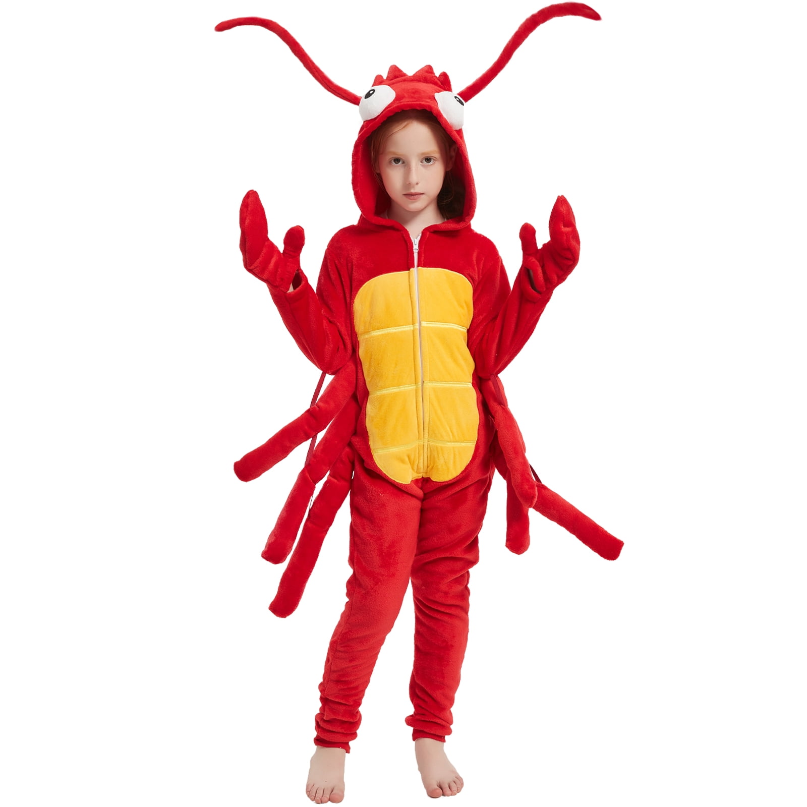 SWEETXIN Kids Lobster One-Piece Pajamas Halloween Snug Plush Costume Sleepwear Christmas Gifts for Girls Boys 12Years