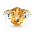 thumbnail image 2 of 18K Yellow Gold Plated Silver Yellow Citrine and White Created Sapphire Ring for Women (7.73 Cttw, 14X10MM Oval Checkerboard and 7X5MM Pear Shape, Gemstone November Birthstone, in Size 5, 6, 7, 8, 9), 2 of 3