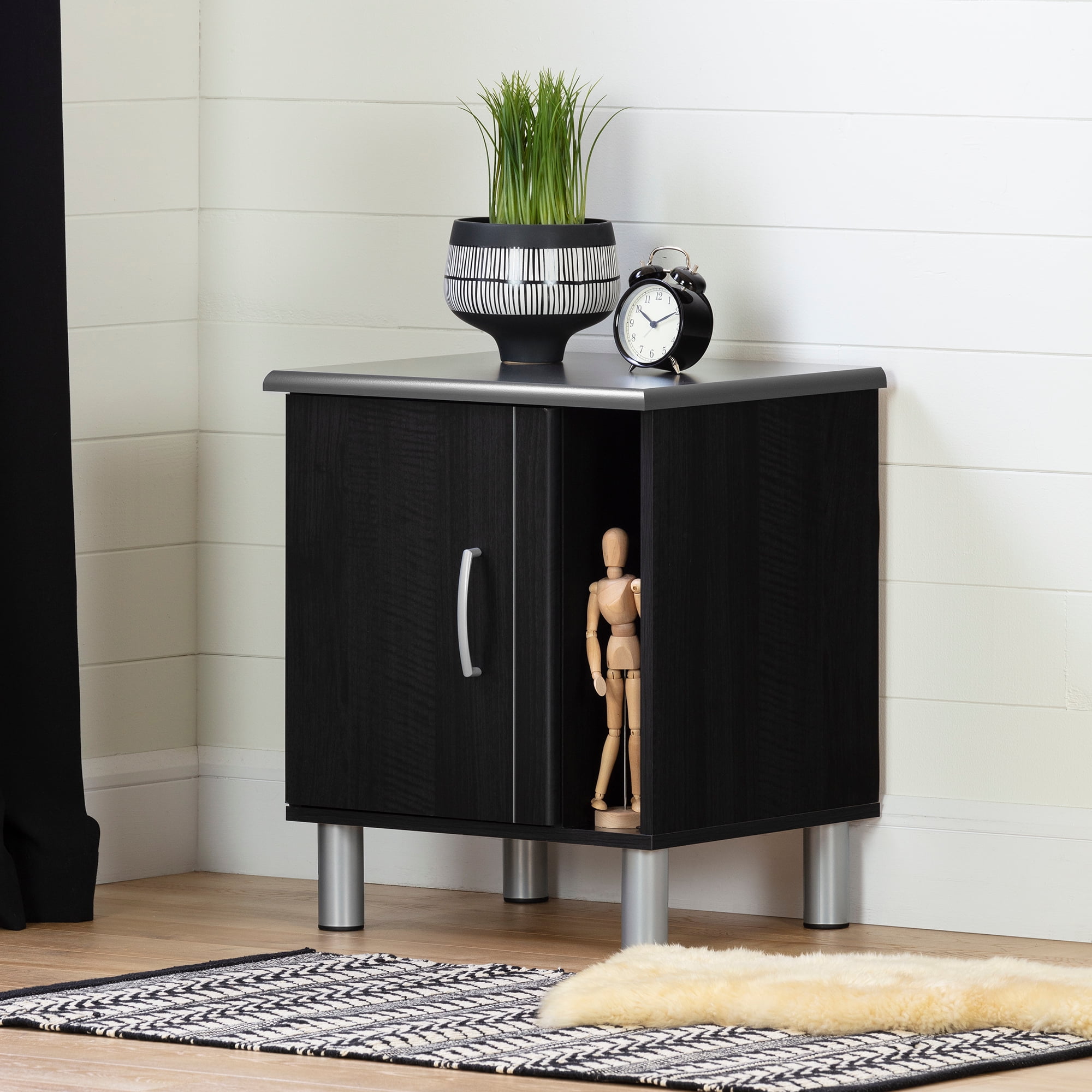 South Shore Cosmos Nightstand With Magazine Storage Charcoal And Black Onyx Walmart Com Walmart Com