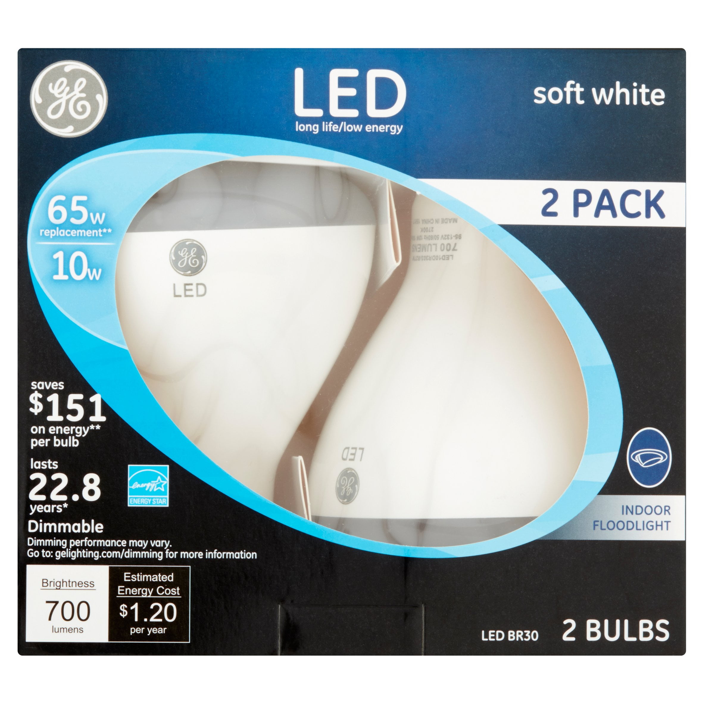 2 GE 21907 Dimmable LED Soft White Light Bulb 10-Watt 65 W Indoor Flood light 