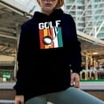 thumbnail image 2 of Distressed Golf Word with a Ball & Club, Golf Player, Golfing or Golfer Themed Merch Gift, Navy Blue Hooded Sweatshirt or Hoodie, Large, 2 of 5