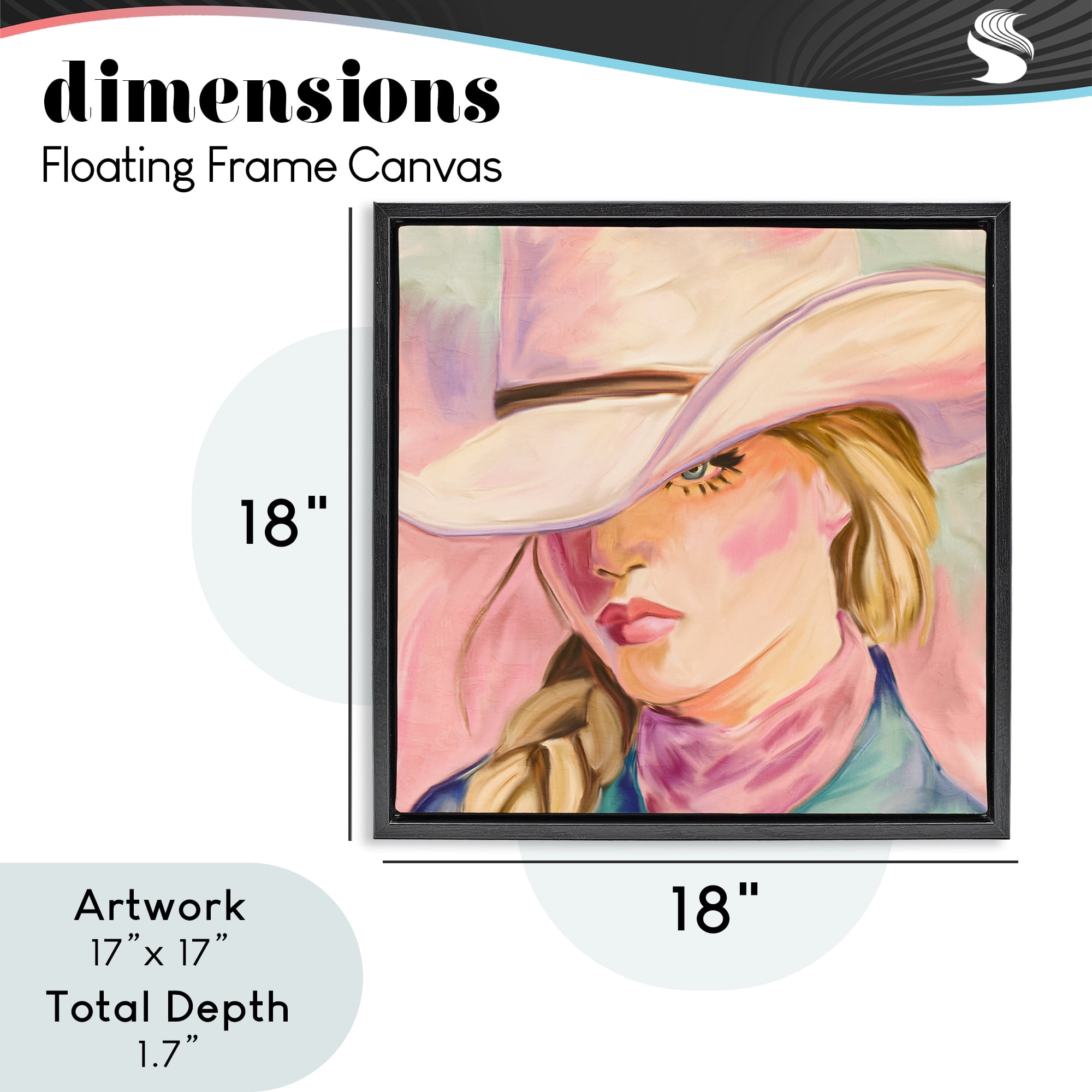 Pastel Cowgirl Gaze Beneath Hat Black Framed Floater Canvas Wall Art, design by Kim Allen