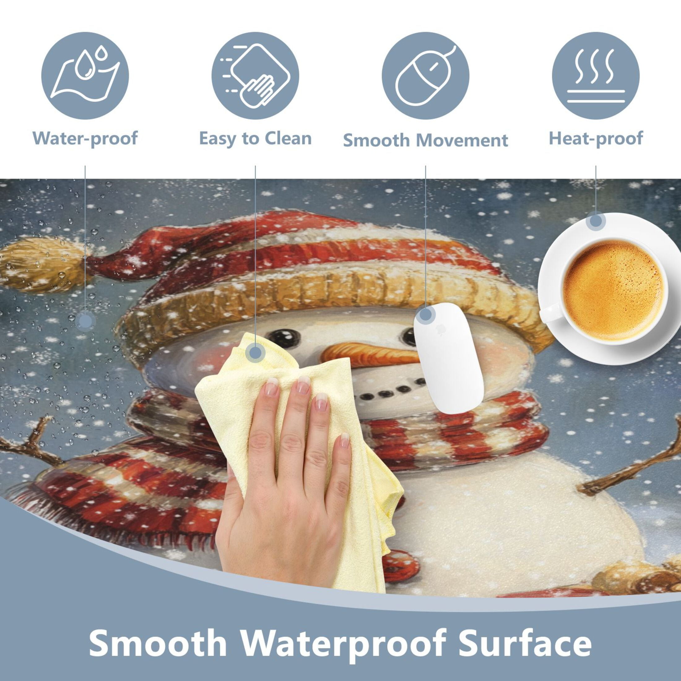 Wobogo Snowman Gift Gaming Mouse Pad Non-slip Leather Desk Mat Water Resist Keyboard Pad for Gamer Office 16.5×35.4in
