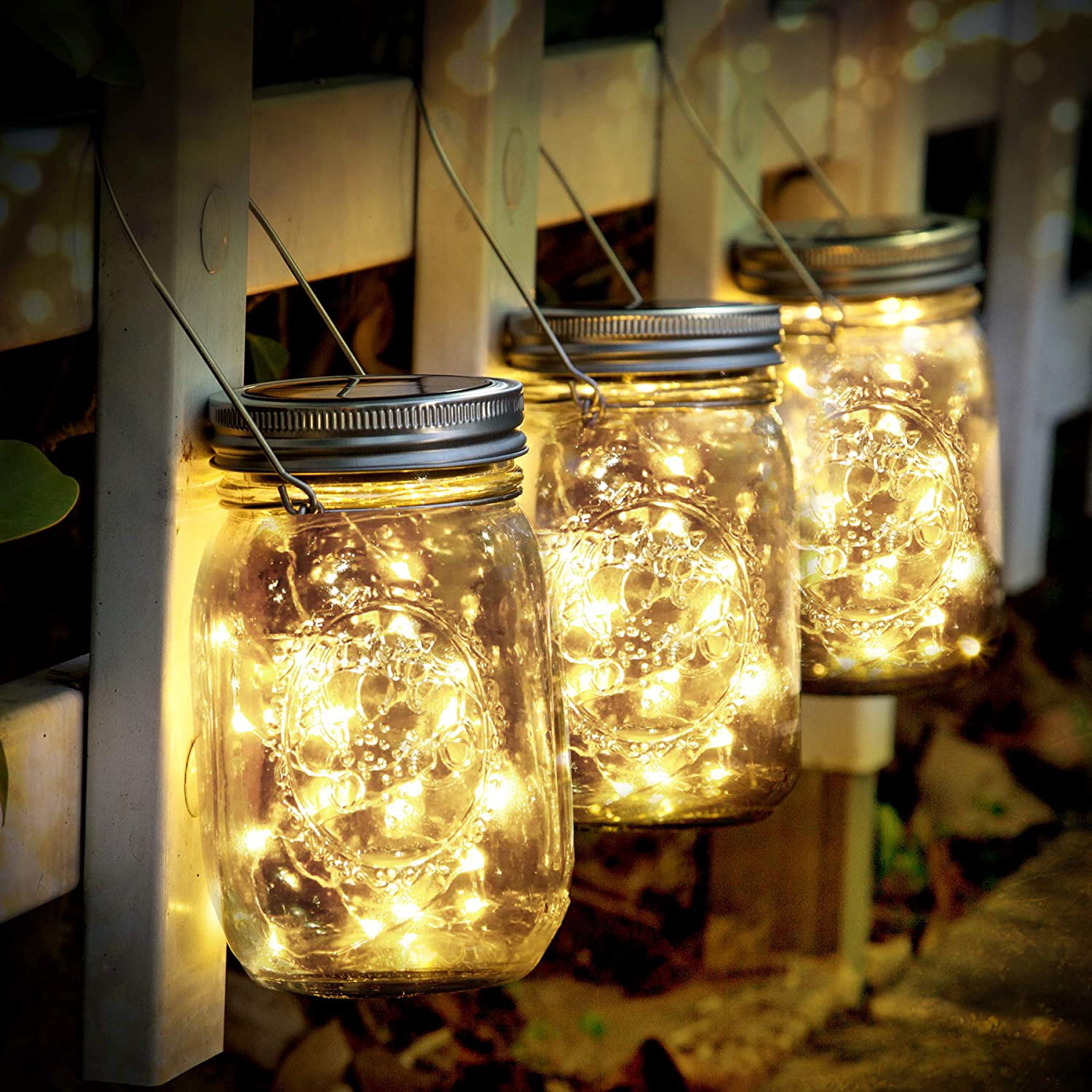 8 X MASON Jar LED outdoor garden solar string lights vintage/retro 24 LED'S 