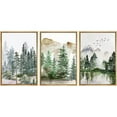 thumbnail image 3 of PixonSign Framed Wall Art Set Pastel Mountain Range Forest Mist Multicolor Nature Wilderness Modern Artwork Landscape Decor Rustic Calm/Zen for Living Room, Office - 16"x24"x3 Panels Natural, 3 of 5