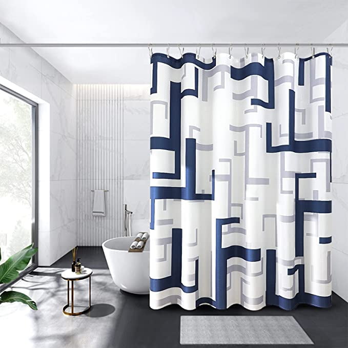 Modern Geometric Shower Curtain Blue, Waterproof Shower Curtains and  Polyester Bath Curtain for Bathroom, Textured Fabric Shower C 