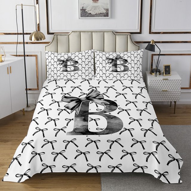 Erosebridal Ensemble de Courtepointe avec Nœud pour Lit Grand Size, Ensemble de Lit avec Initiale Monogrammée, Décoration de Chambre Rêveuse, Léger, 3 Pcs