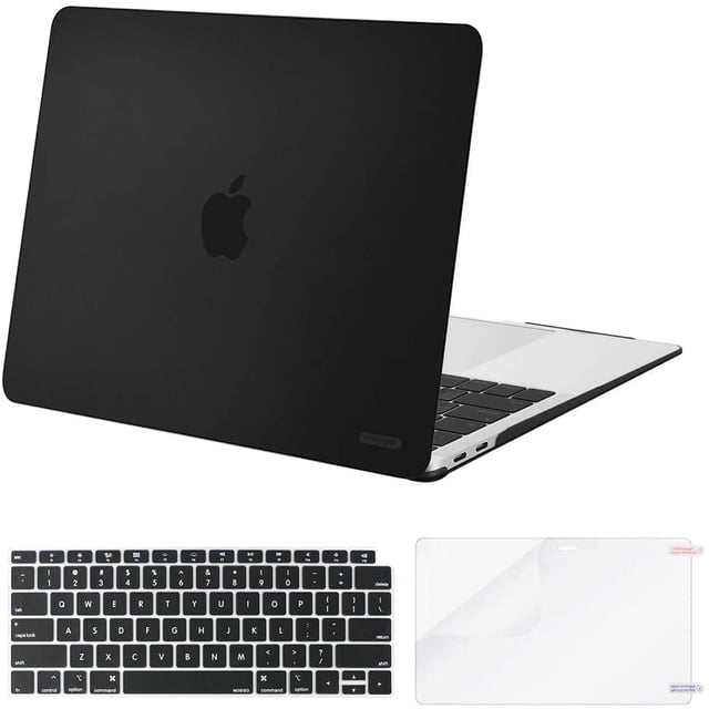 IBAOLE Compatible with MacBook Air 13 inch Case 2020 2019 2018 Release A2337 M1 A2179 A1932 Retina Display Touch ID, Corner Protective Plastic Hard Shell&Keyboard Cover&Screen Protector, Black