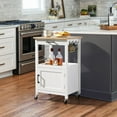 thumbnail image 3 of CRXX Rolling Kitchen Island Utility Cart on Wheels with Wood Top, Storage Drawer Shelf and Side Hooks, for Dining Rooms Kitchens Living Rooms, White, 3 of 9