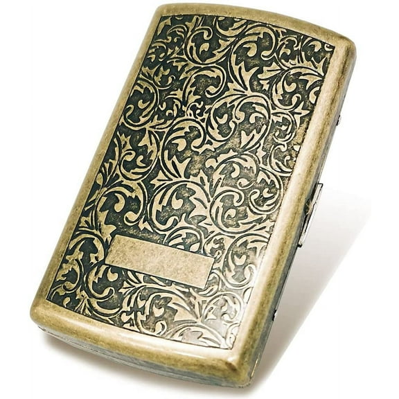 Cigarette Case Mini Tobacco Box Metal Retro 85mm 3.74 Inch King Size 12 Capacity Sturdy Double Sided Spring Clip Open Pocket Holder Vintage Golden