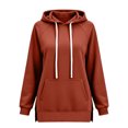 thumbnail image 6 of Long Women's Fashion Hoodie with Pockets | Comfy Fleece Sweatshirt, High-Low Hem Pullover, Casual Loose Fit，Work & Travel & Everyday Wear Outfits，Fall Winter Clothes, Brown, S, 6 of 6