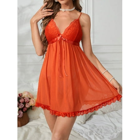 Women s Patchwork Lace Cami Sexy Sheer Lingerie Babydoll Pajama Dress