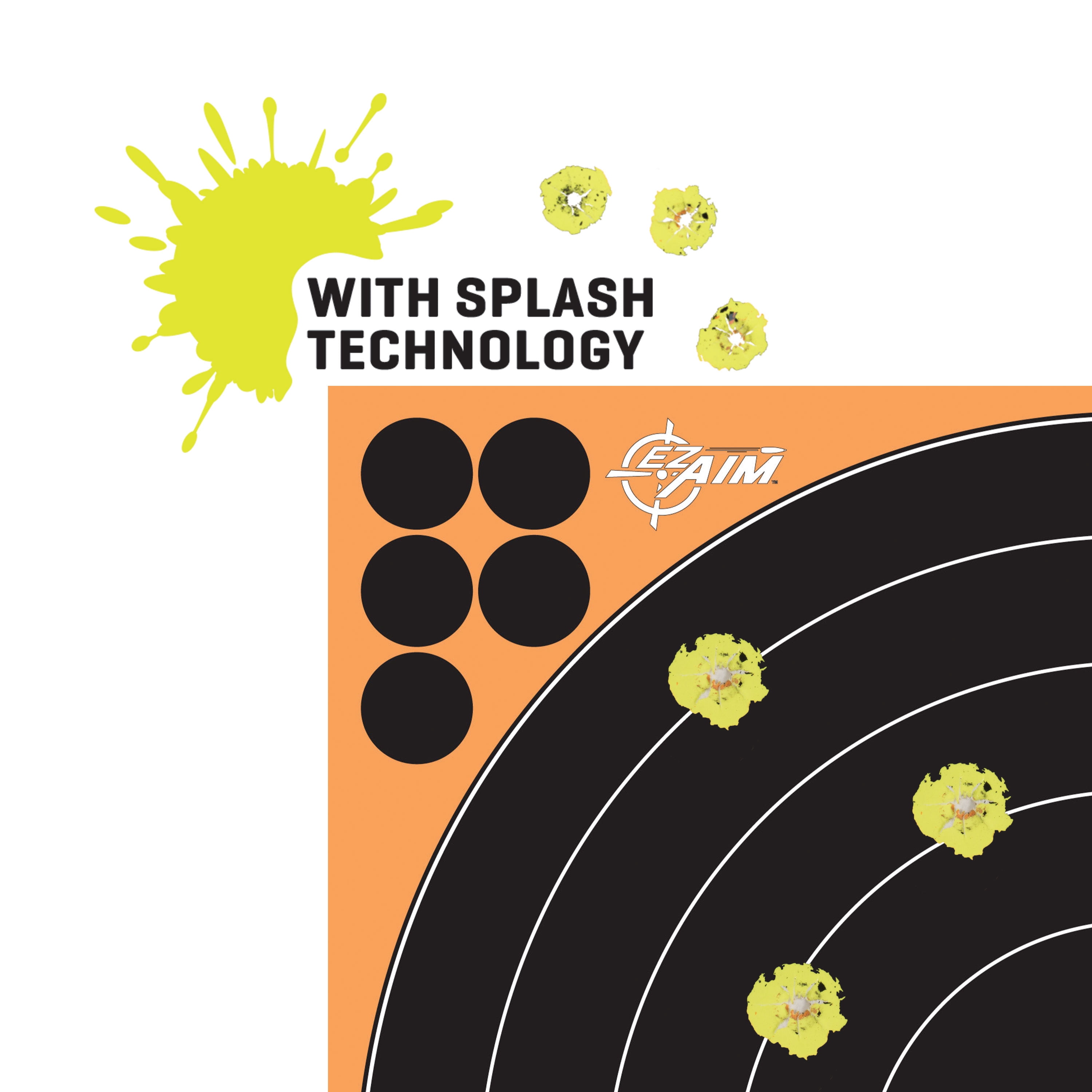 EZ Aim Splash® Reactive Adhesive Paper Shooting Targets, Bullseye, 12" Square, 10-Pack, Black/Orange