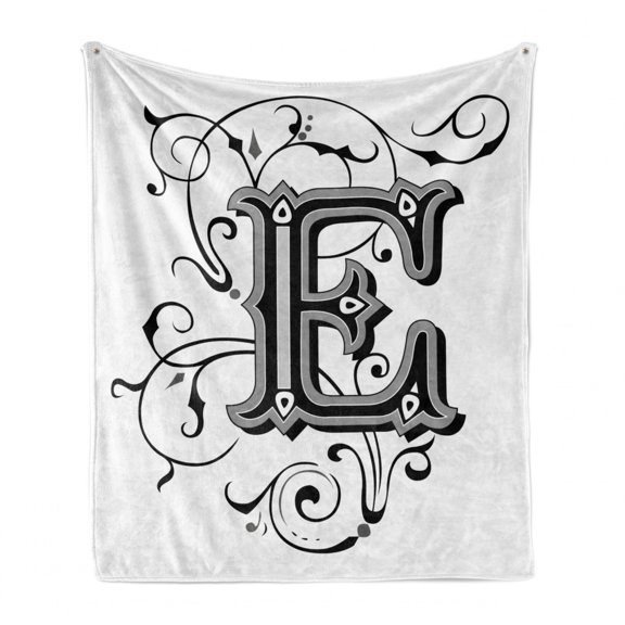 Letter E Soft Flannel Fleece Blanket, Capitalized E Alphabet Geometrical Design Lines Swirls Dark Color Spectrum, Cozy Plush for Indoor and Outdoor Use, 60" x 80", Black Grey White, by Ambesonne