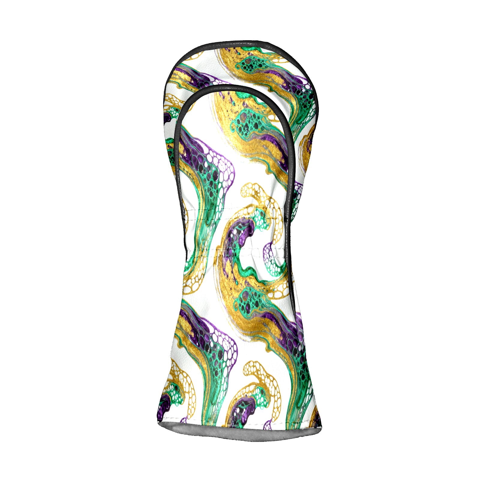 Golf Club Covers, Green GoldSwirl Premium PU Leather Driver Hybrid Putter Head Covers with Velvet Lining, Waterproof Golf Gifts for Men Women